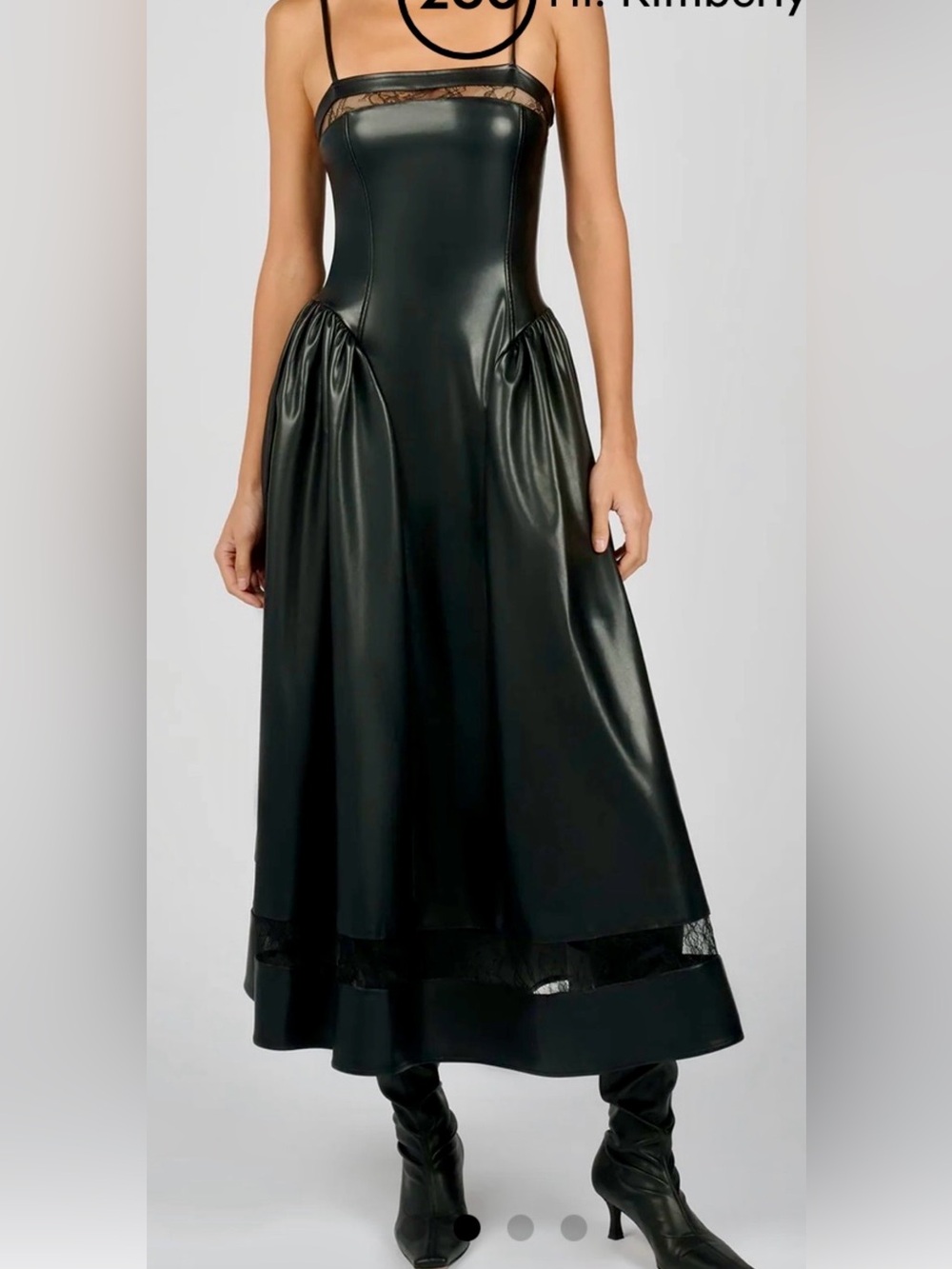 WeWoreWhat Lace Panel Corset Midi Dress | Black Vegan Leather Spaghetti straps
